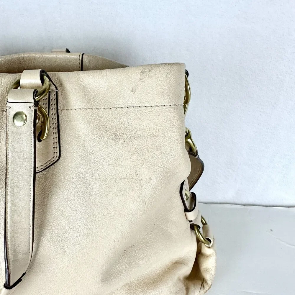 Coach Ashley Leather Carryall Satchel Purse Bone F15513
